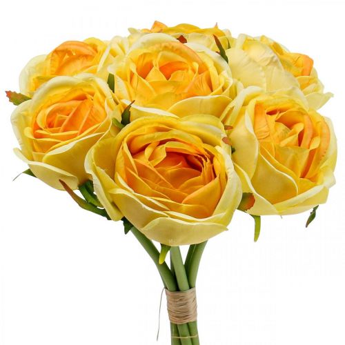 Floristik24 Rosas artificiales Rosas artificiales amarillas Flores de seda 28cm 7pcs
