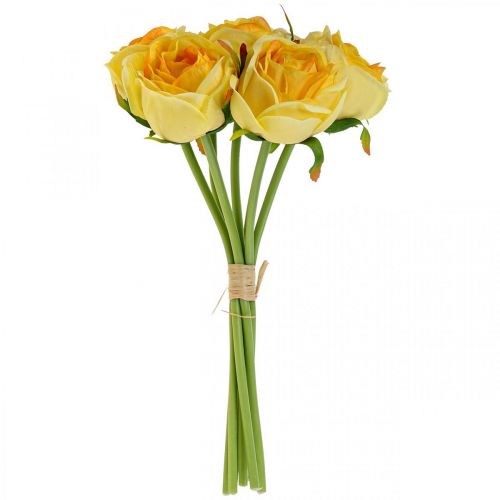 Floristik24 Rosas artificiales Rosas artificiales amarillas Flores de seda 28cm 7pcs
