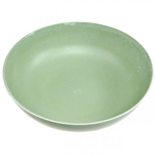 Artículo Jardinera redonda, decoración floral, cuenco de plástico, recipiente para arreglos verde, blanco moteado Al8,5cm Ø30cm