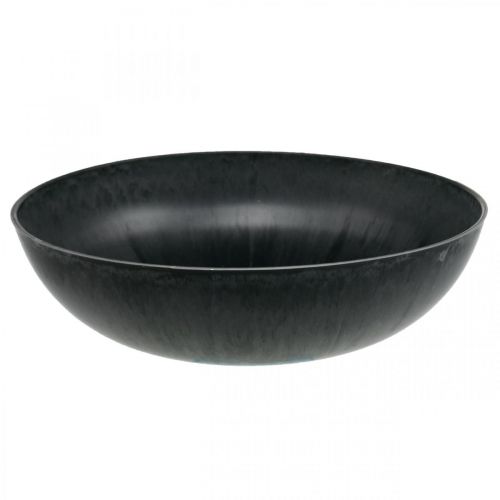 Florero redondo, macetero, cuenco de plástico negro, gris jaspeado H8.5cm Ø30cm