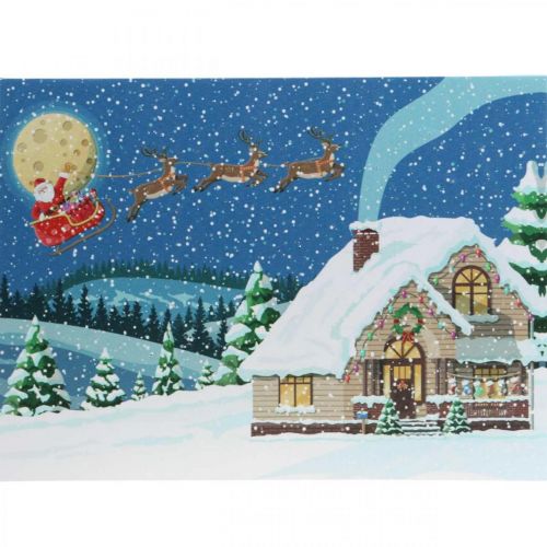 Floristik24 Cuadro LED Navidad Papá Noel con trineo Cuadro LED de pared 38x28cm