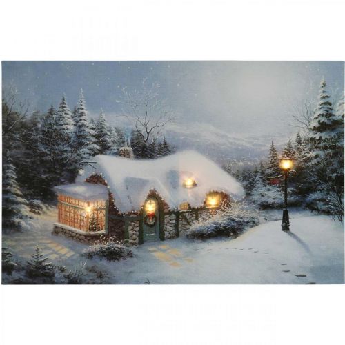 Floristik24 Cuadro LED Navidad paisaje invernal con casa mural LED 58x38cm