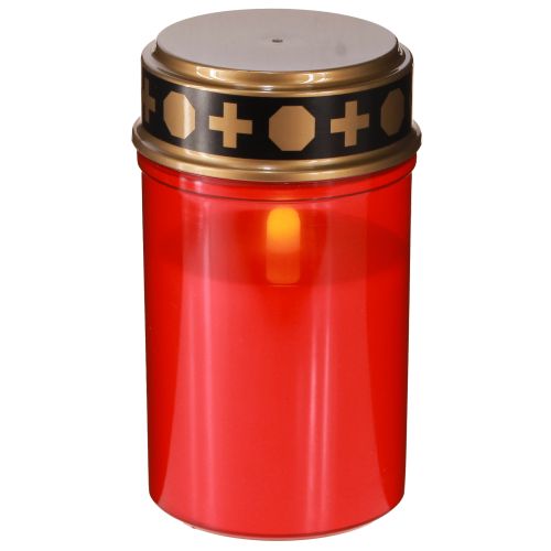 Floristik24 Lámpara de tumba LED con temporizador, vela de cementerio para batería, color rojo, 12,5 cm de alto.
