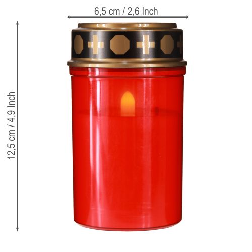 Artículo Lámpara de tumba LED con temporizador, vela de cementerio para batería, color rojo, 12,5 cm de alto.