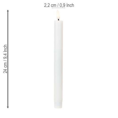 Floristik24 Velas LED blancas cónicas de cera blanca cálida 24,5 cm 2 piezas