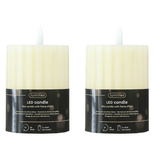 Artículo Velas LED con temporizador velas ranuradas de cera 7,5/10cm crema 2 piezas