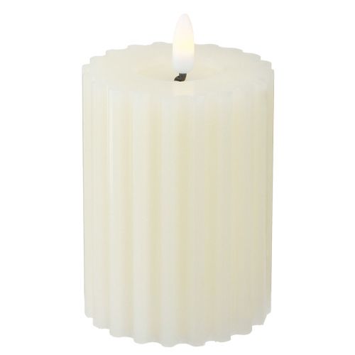 Floristik24 Velas LED con temporizador velas ranuradas de cera 7,5/10cm crema 2 piezas