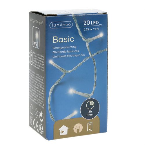Floristik24 Luces de hadas LED blanco cálido con temporizador 20 275cm