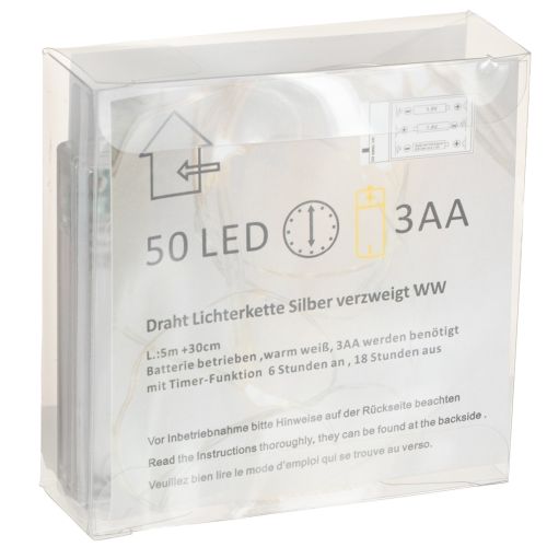 Artículo Guirnalda de luces LED, 50 bombillas, funciona con pilas, 5 m, luz blanca cálida