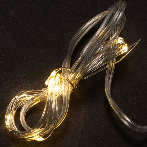 Guirnalda de luces LED a pilas para interiores, luz blanca cálida, 10 LED, 1 m de longitud, 6 unidades.