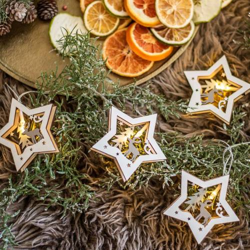 Floristik24 Cadena de luz LED estrellas de madera con pilas