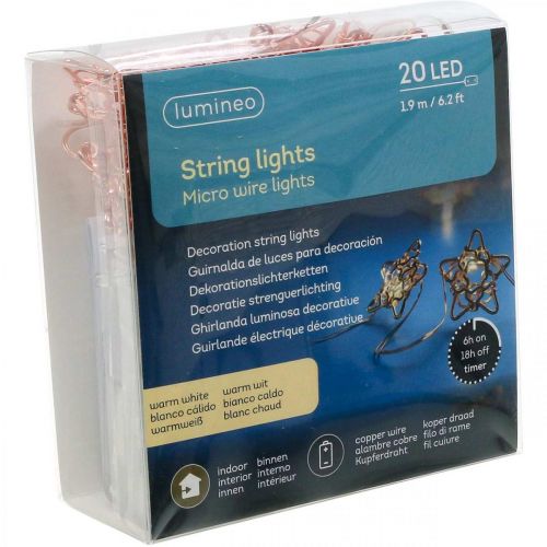 Artículo Cadena de luces LED estrellas micro temporizador LED interior cobre 1,90m