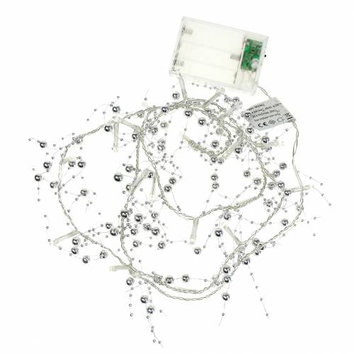 Floristik24 Cadena de luz LED guirnalda de perlas plata blanco cálido L120cm