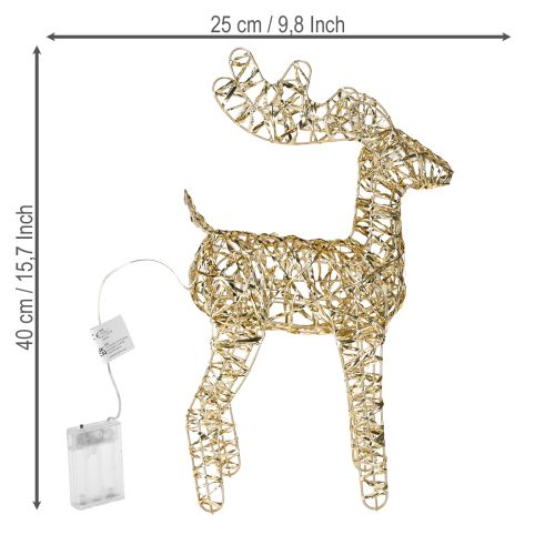 Artículo Reno LED de metal para decoración navideña de interior, dorado, 40 cm de alto