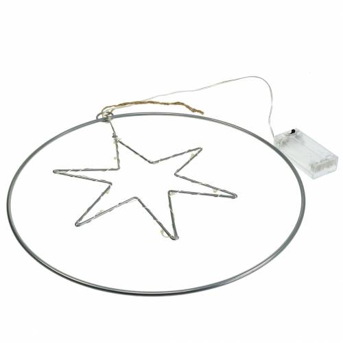 Floristik24 Estrella LED en anillo decorativo para colgar en metal plateado Ø30cm