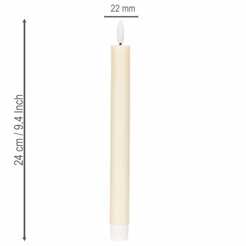 Vela LED cónica blanca con luz blanca cálida, 24 cm, con temporizador, 2 unidades. | Floristik24.es