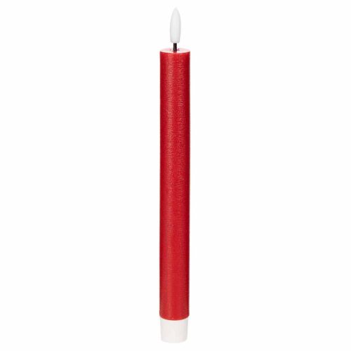 Vela LED cónica, roja con luz blanca cálida, 24 cm, 2 unidades