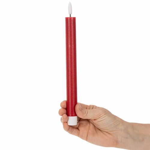 Vela LED cónica, roja con luz blanca cálida, 24 cm, 2 unidades | Floristik24.es