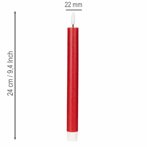Vela LED cónica, roja con luz blanca cálida, 24 cm, 2 unidades | Floristik24.es