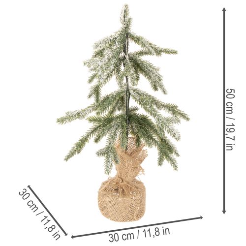 Planta artificial con nieve, árbol de Navidad LED en saco de yute, funciona con pilas, para uso en interiores, 50 cm | Floristik24.es