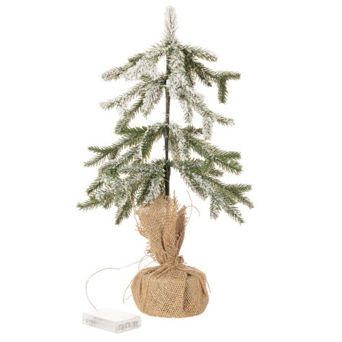 Planta artificial con nieve, árbol de Navidad LED en saco de yute, funciona con pilas, para uso en interiores, 50 cm | Floristik24.es