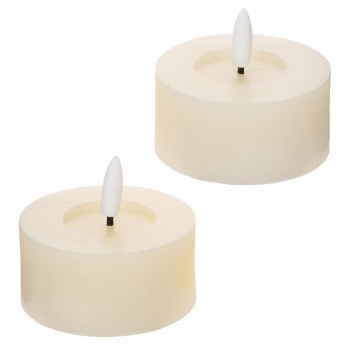 Vela LED de té, luz blanca cálida, efecto parpadeante y temporizador, cera auténtica, funciona con pilas, 7 cm, 2 unidades | Floristik24.es