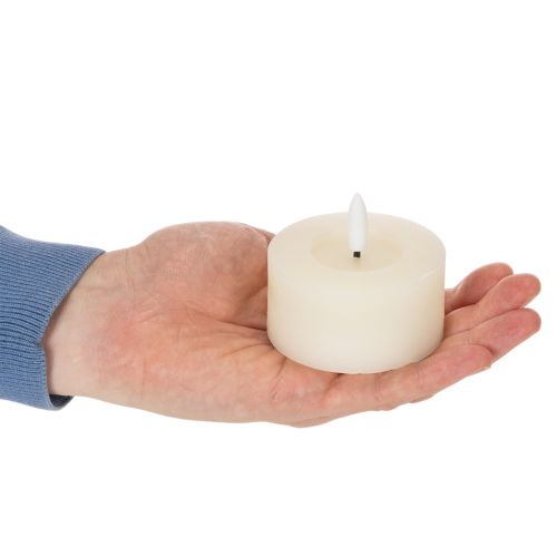 Vela LED de té, luz blanca cálida, efecto parpadeante y temporizador, cera auténtica, funciona con pilas, 7 cm, 2 unidades | Floristik24.es