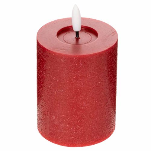 Vela LED cilíndrica de cera auténtica, color rojo, con temporizador y luz blanca cálida, 12 cm.