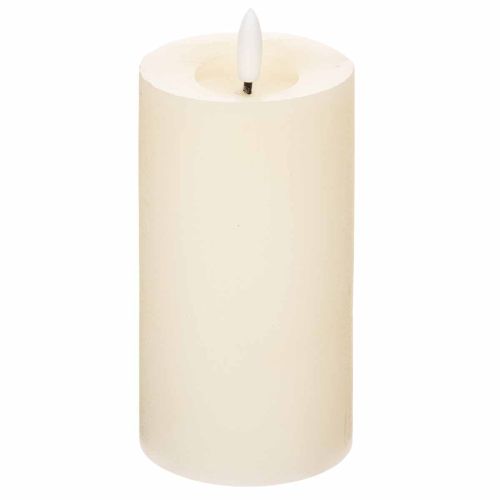 Vela LED cilíndrica de cera auténtica, color blanco, con función de temporizador, luz blanca cálida, 15 cm.