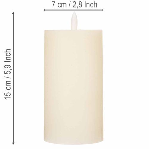 Vela LED cilíndrica de cera auténtica, color blanco, con función de temporizador, luz blanca cálida, 15 cm. | Floristik24.es