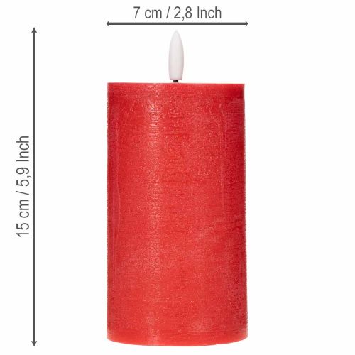 Vela LED cilíndrica roja con temporizador y luz blanca cálida, fabricada en cera auténtica, 15 cm. | Floristik24.es