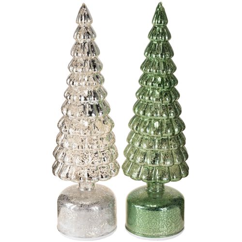 Floristik24 Árbol de Navidad LED giratorio verde plata H34cm 2 piezas