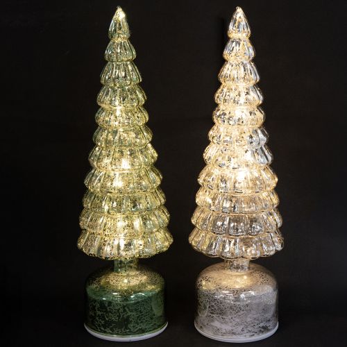 Floristik24 Árbol de Navidad LED giratorio verde plata H34cm 2 piezas