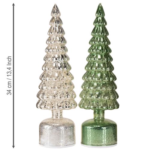 Artículo Árbol de Navidad LED giratorio verde plata H34cm 2 piezas