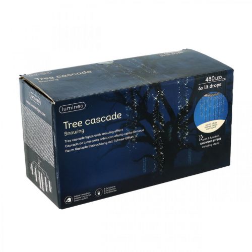 Artículo Cascada de luz con efecto nieve, decoración de invierno Adviento, luces LED 6 hilos blanco cálido 480 L60/80/100cm