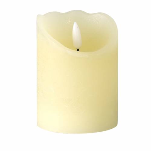 Vela de cera real LED marfil, blanco cálido efecto llama temporizador con pilas Ø7,5 H10cm