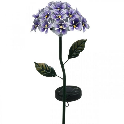 Crisantemo luminoso, decoración de metal para el jardín, decoración solar con LED violeta L55cm Ø15cm