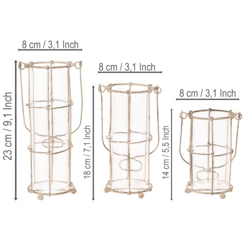Farol de jardín, luz de viento de metal Ø8,5 cm H23/18,5/14,5 cm, juego de 3 piezas | Floristik24.es