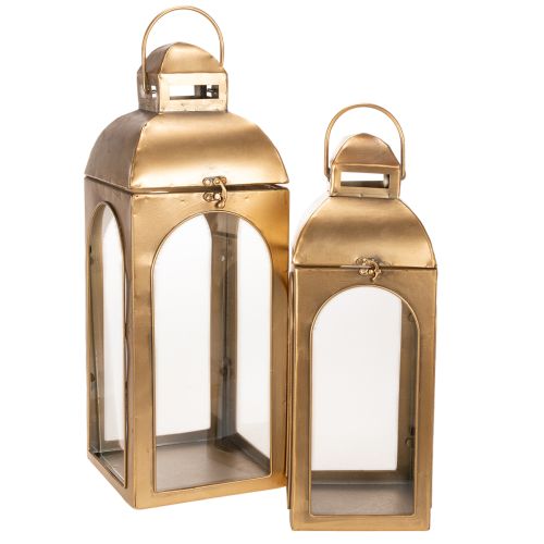 Farol de metal, cristal y aspecto de latón, 50 cm de altura, juego de 2 comprar | Floristik24.es