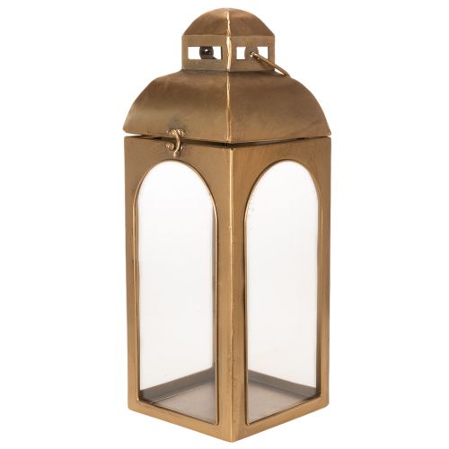 Farol de metal, cristal y aspecto de latón, 50 cm de altura, juego de 2 | Floristik24.es