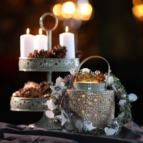 Linterna con estampado de estrellas, metal, verde, 31 cm | Floristik24.es
