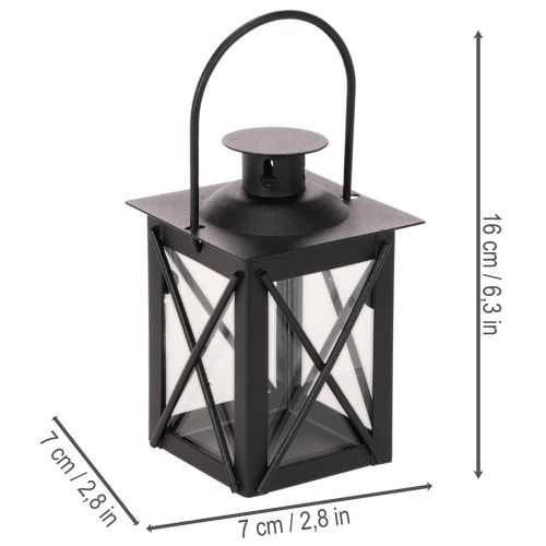 Farol negro con asa para vela pequeña, 16 cm, 2 unidades. | Floristik24.es