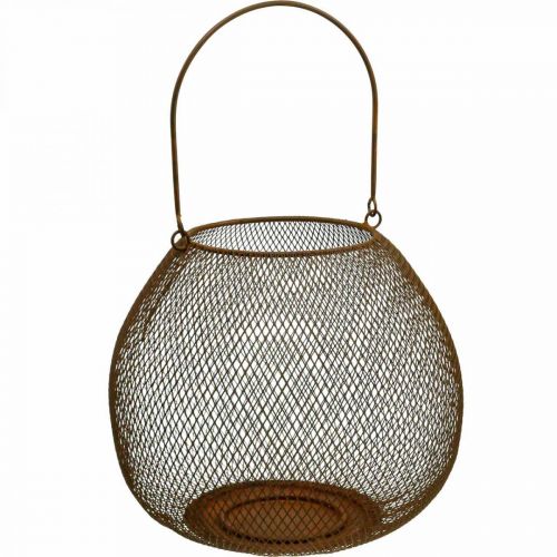 Linterna decorativa con asa metal aspecto óxido Ø26cm H22cm