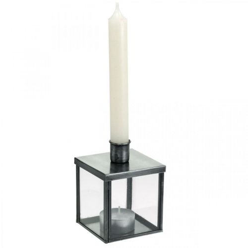Floristik24 Portavelas decorativo para vela plateada, antracita H11cm