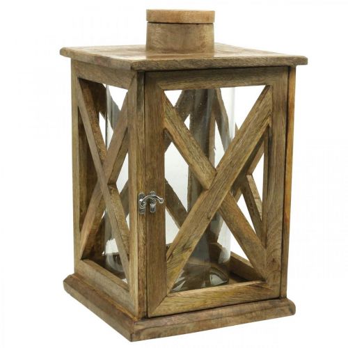 Floristik24 Farol de madera grande con farol de cristal aspecto antiguo 25×25×41cm