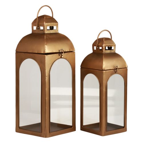 Artículo Farol metal vidrio metal aspecto latón Al. 50 cm juego de 2