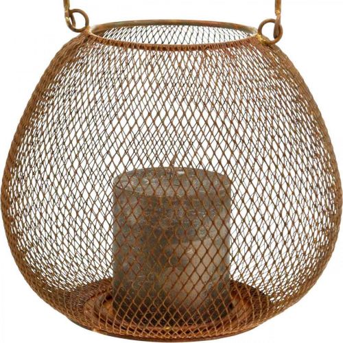 Floristik24 Farol metálico con portavelas óxido de rejilla Ø20cm H17cm