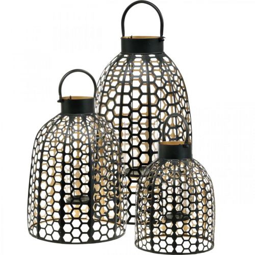 Floristik24 Linterna de metal negro portavelas grande Al. 52/40/30 cm juego de 3