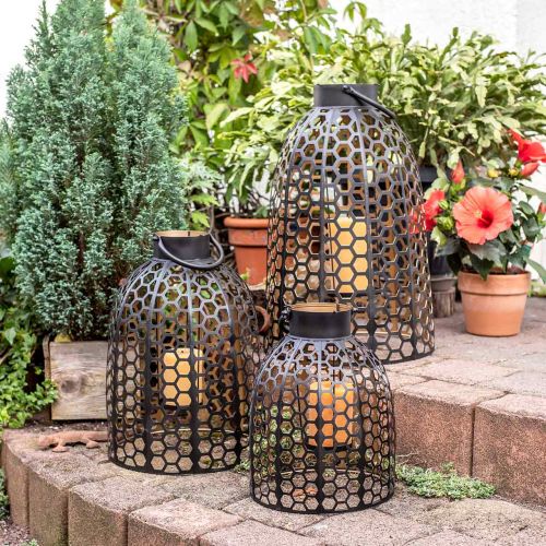 Floristik24 Linterna de metal negro portavelas grande Al. 52/40/30 cm juego de 3