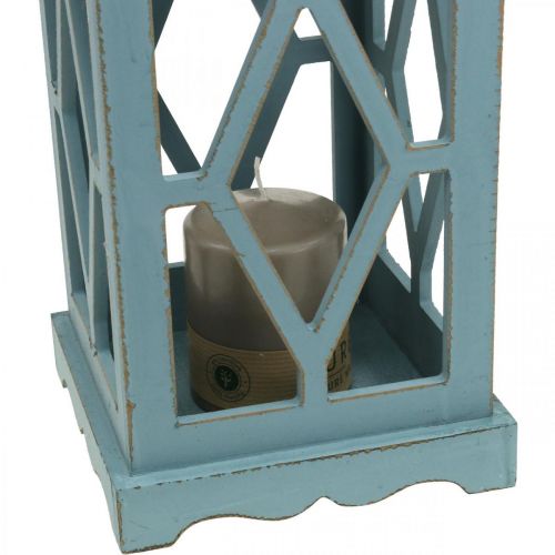 Floristik24 Farol de madera con decoración de metal, farol decorativo para colgar, decoración de jardín azul-plata H51cm